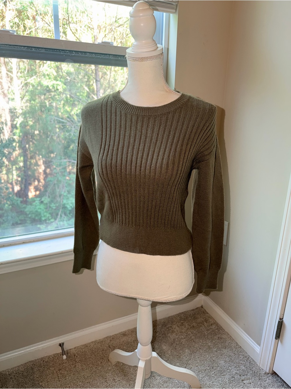 Poof! Olive Ribbed Crewneck Pullover
